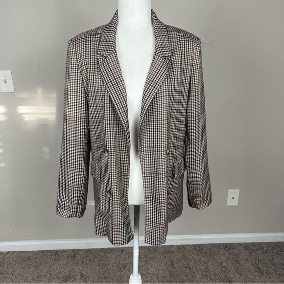 NWT FAB’RIK KENDY PLAID DOUBLE BREASTED BLAZER SIZE MEDIUM BROWN - Picture 4 of 11